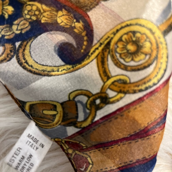 Italian made :equestrian style scarf. Very pretty: blues and golds 62” Lx14” w - Picture 5 of 10